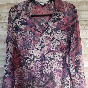 Express Size L Pink Purple Splotch Nice Button Top